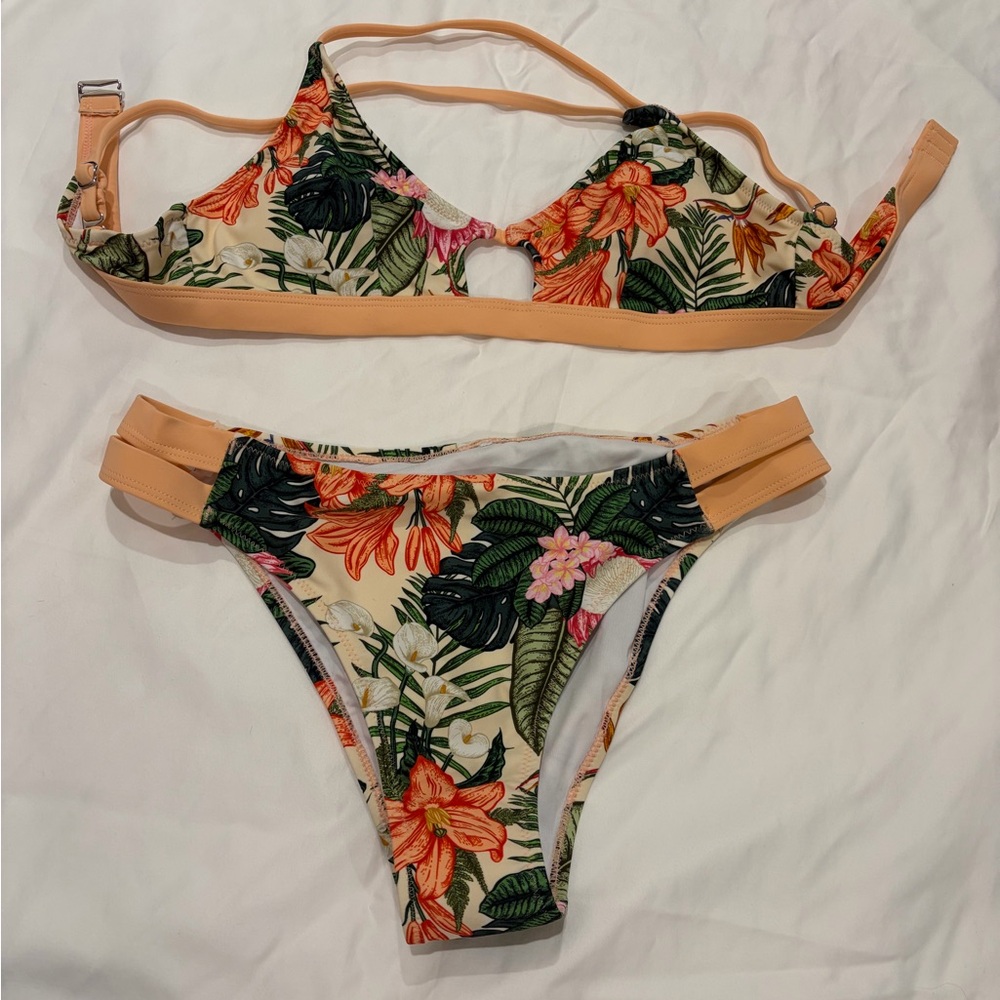 Cupshe Floral Bikini Set - Orange and Green